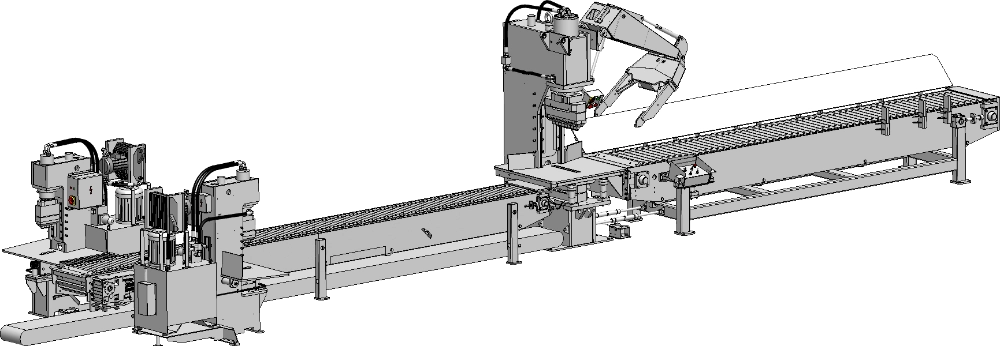 Paving stone splitting line with 1 x 150t splitter + 2 x 43t splitters - perspective