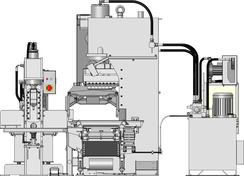 Paving stone splitting line with 1 x 150t splitter + 4 x 43t splitters - front view