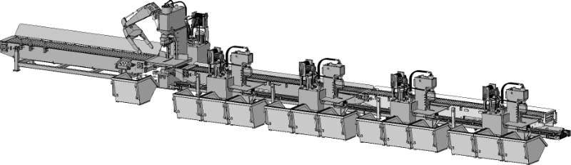Paving stone splitting line with 1 x 150t splitter + 4 x 43t splitters - perspective